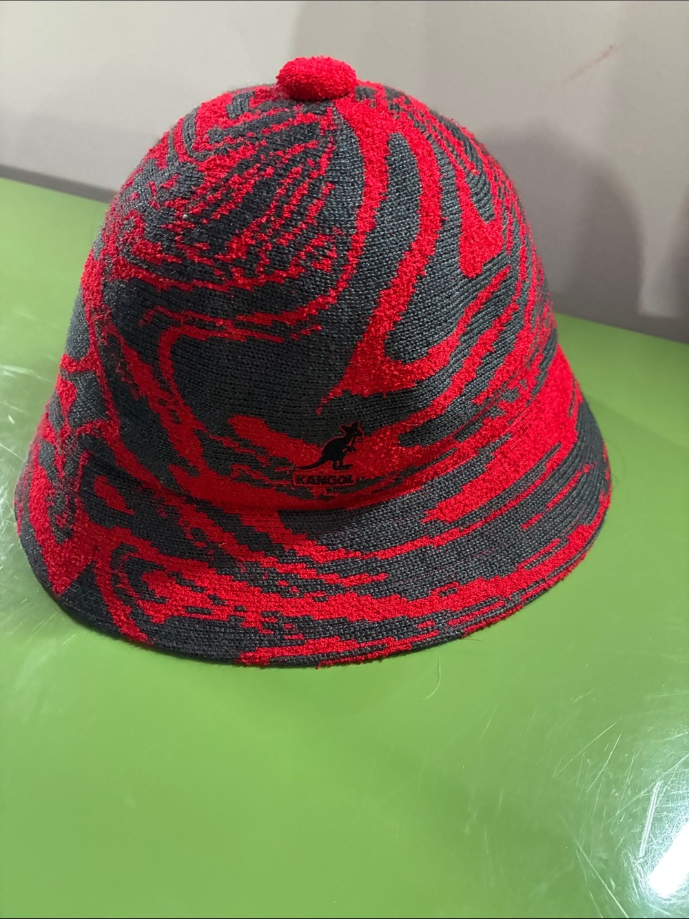 Kangol Red & Black Swirl Knit Bucket Hat